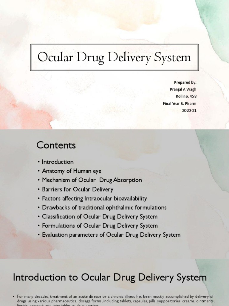 Ocular Drug Delivery Systems Overview | PDF | Liposome | Cornea
