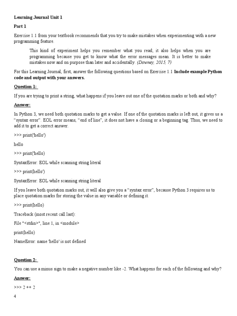 Learning Journal 1 | PDF | Python (Programming Language) | Numbers