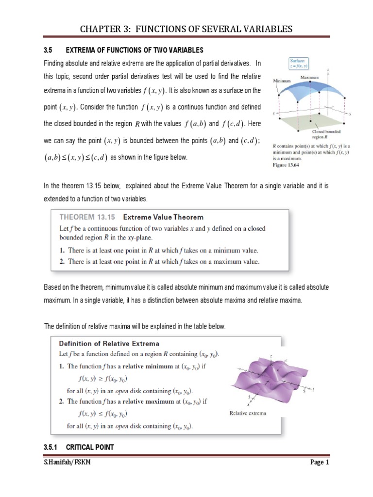 Extrema of Functions of Two Variables | PDF | Maxima And Minima ...