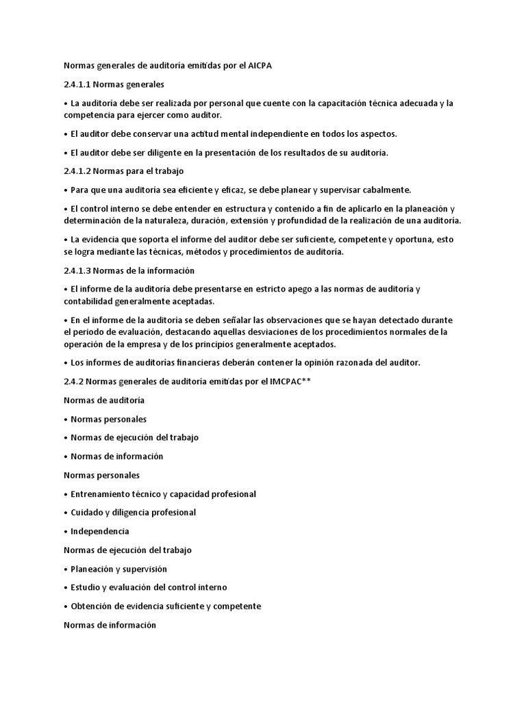 Normas Generales de Auditoría | PDF | Auditoría | Contralor