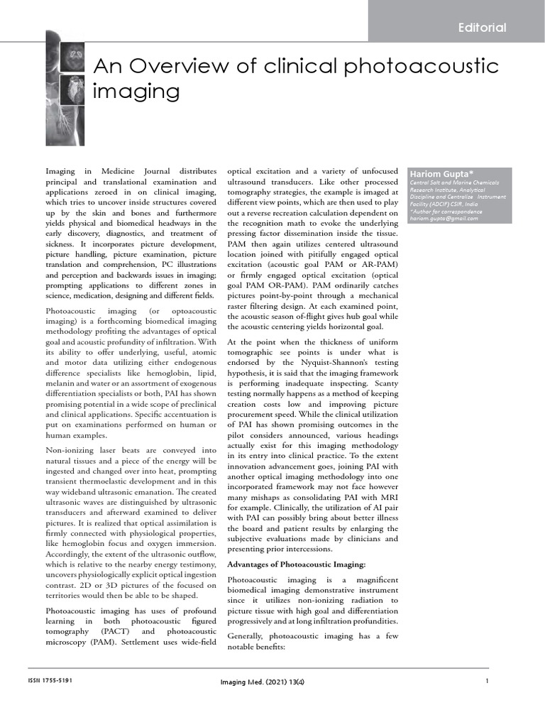 Clinical Advances in Photoacoustic Imaging | PDF | Medical Imaging ...