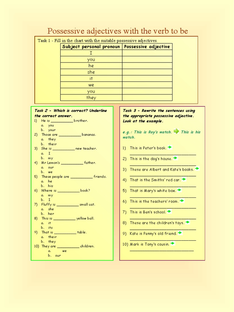 Possessive Adjectives With The Verb To Be | PDF | Language Mechanics ...