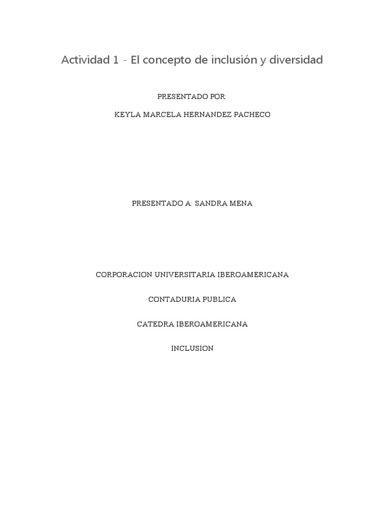 Actividad 1 El Concepto de Inclusion y Diversidad | PDF | Inclusión ...