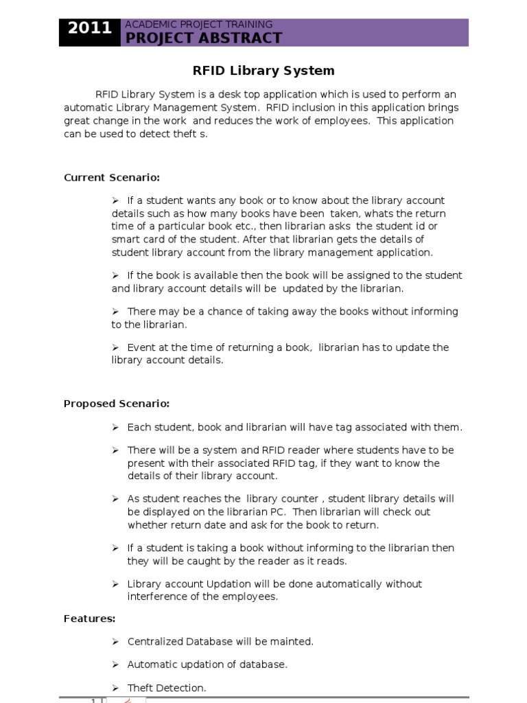 RFID Library Management System Overview | PDF | Radio Frequency ...