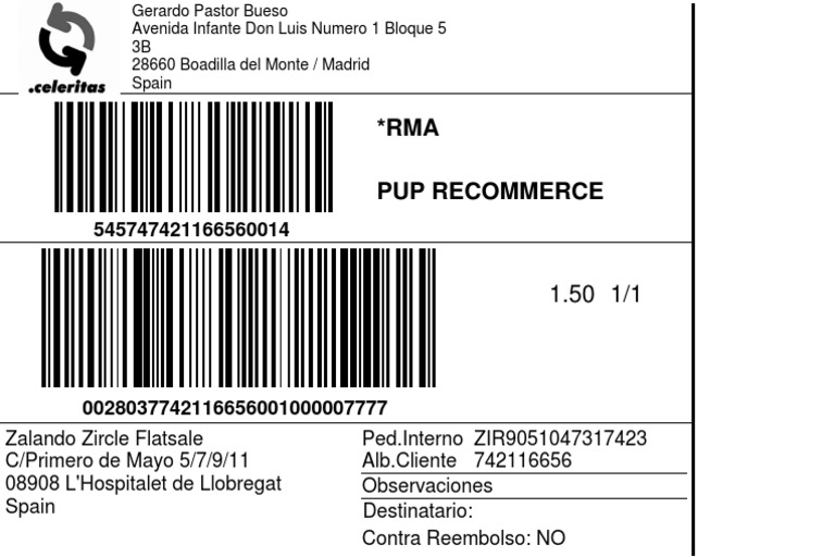 Datos de Envío y Cliente para Zalando | PDF