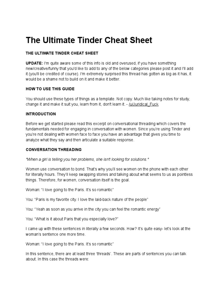The Ultimate Tinder Cheat Sheet | PDF