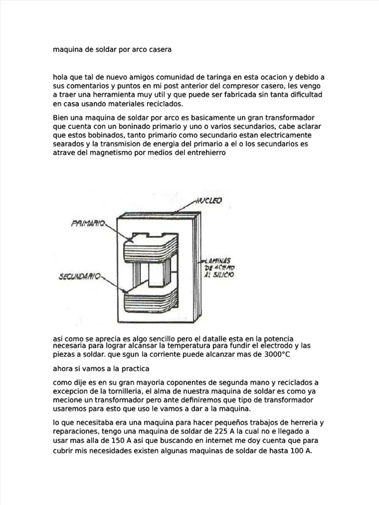 PDF Maquina de Soldar Por Arco Casera DD, PDF, Transformador
