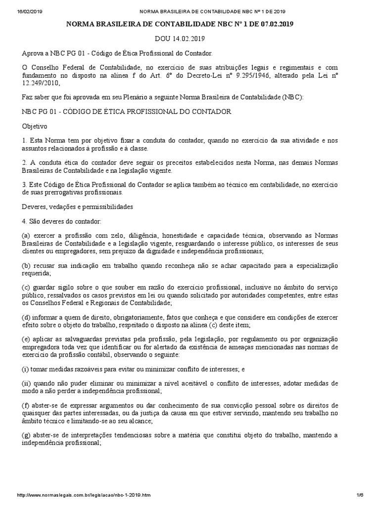 Código de Ética do Contador - NBC PG 01 | PDF | Contabilidade | Economias