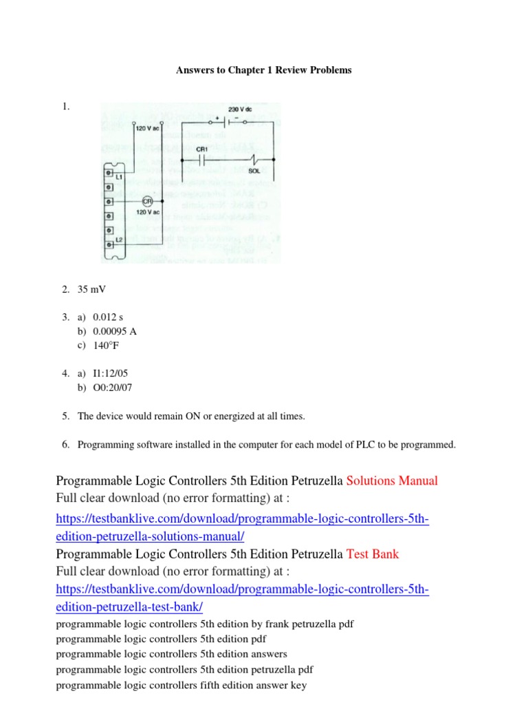 Answers To Chapter 1 Review Problems Programmable Logic Controllers