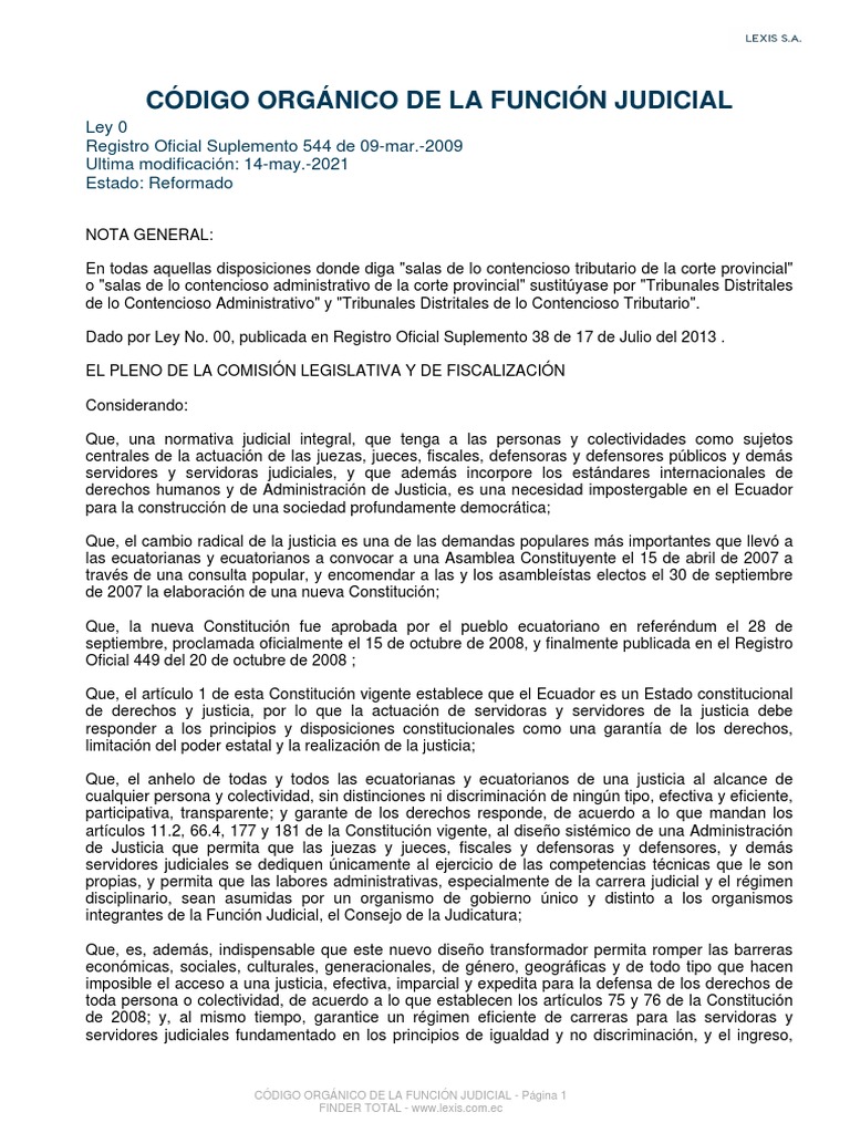 Codigo de La Funcion Judicial Reformado Al 14 de Mayo 2021 | PDF | Juez ...