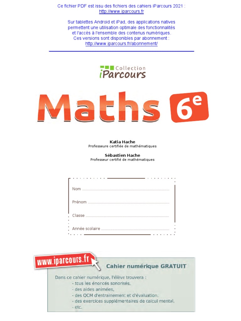 Iparcours Corrigé Pdf Cahier 6eme Iparcours 2021 | PDF | Multiplication | Division