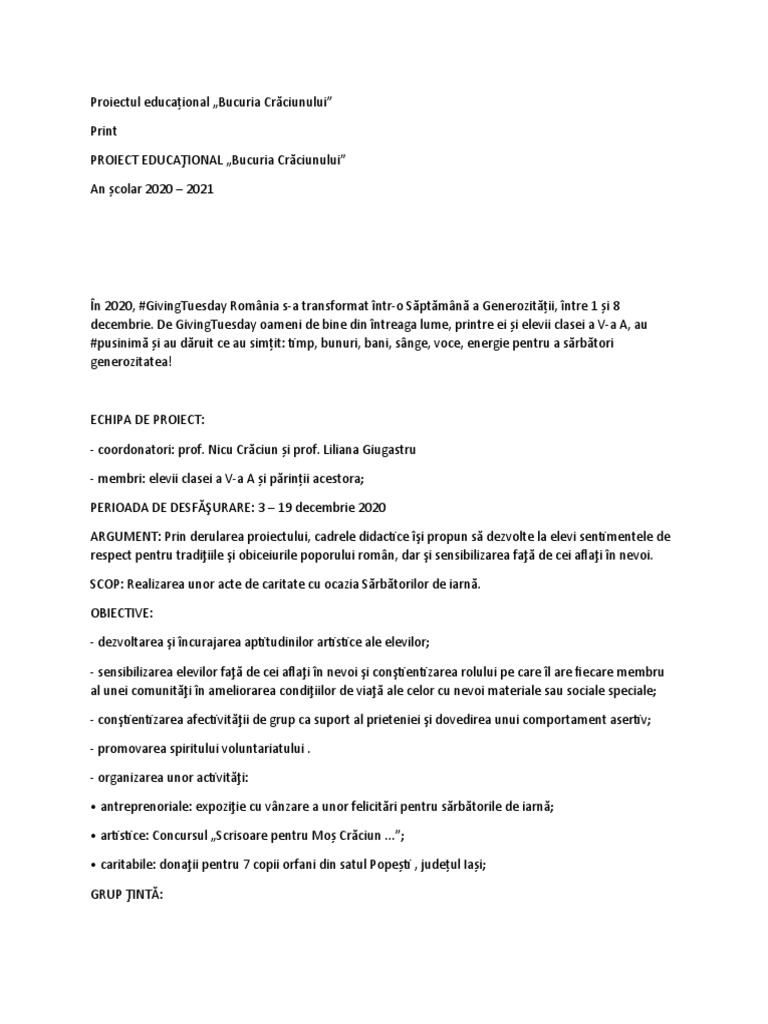 Proiectul Educațional - Docx Anunt | PDF