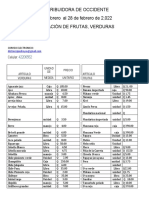 Cotización de frutas y verduras de Distribuidora de Occidente