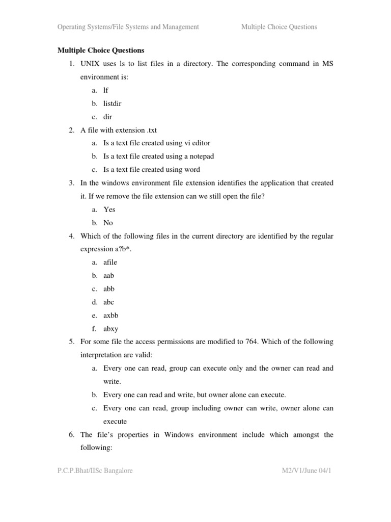 Operating Systems/File Systems and Management Multiple Choice Questions ...