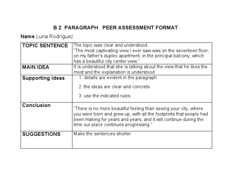 Peer Assessment Format for B2 Paragraphs | PDF