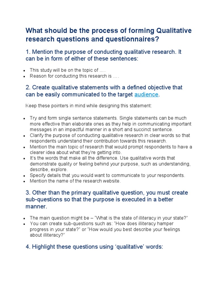 What Should Be The Process of Forming Qualitative Research Questions and Questionnaires PDF