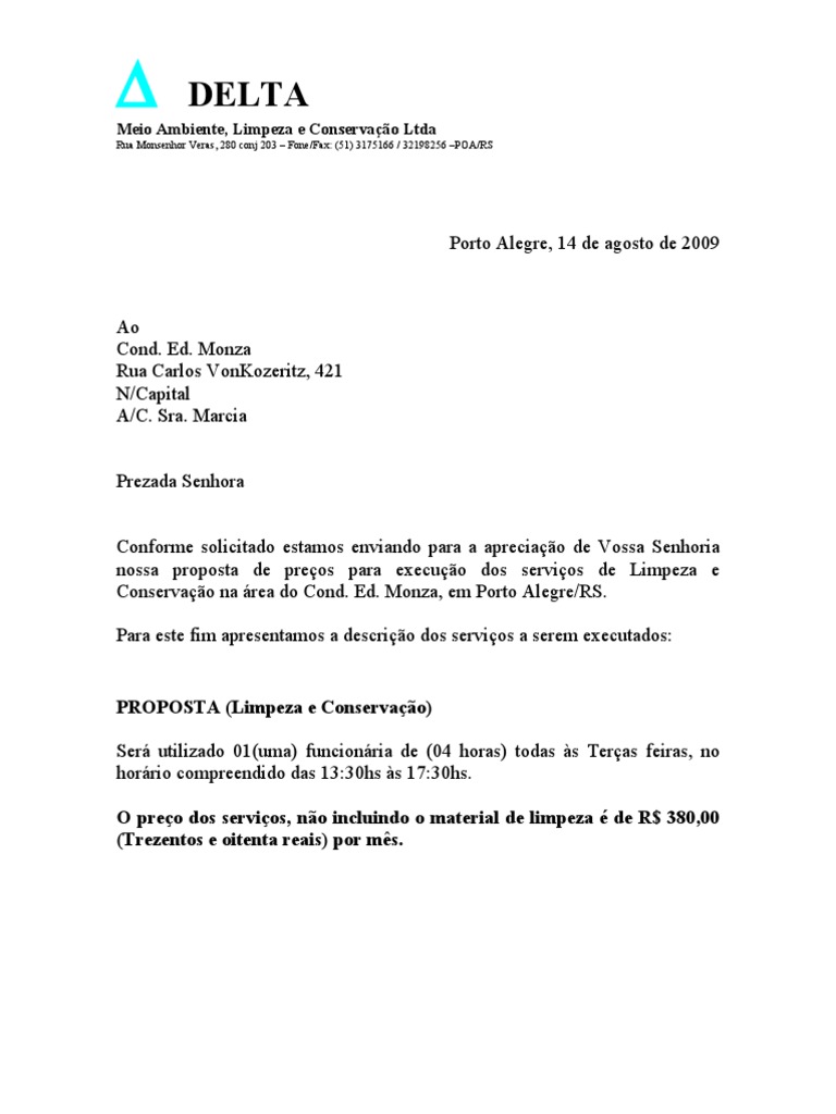 Proposta Limpeza Cond. Ed. Monza