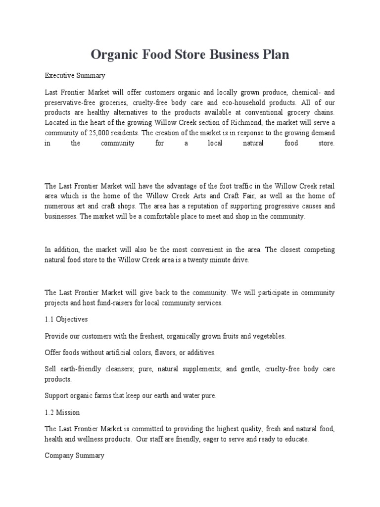 Organic Food Store Business Plan PDF Grocery Store Foods