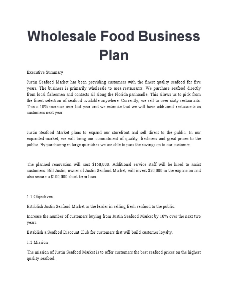Wholesale Food Business Plan PDF Seafood Retail