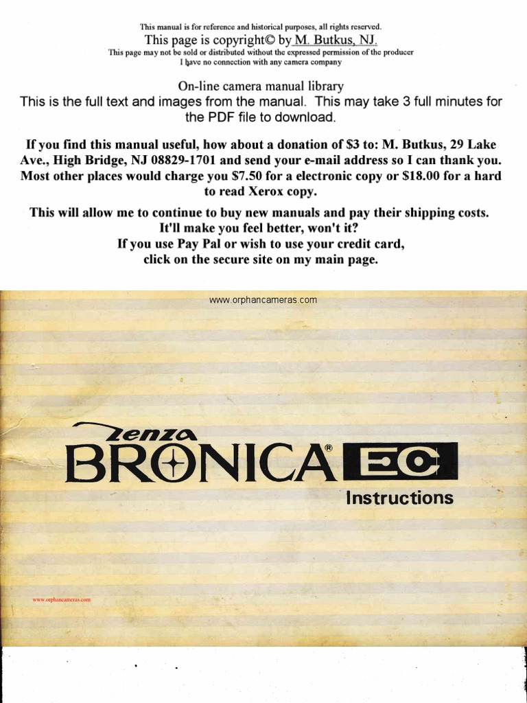 Zenza Bronica EC Camera Manual | PDF | Shutter (Photography) | Camera