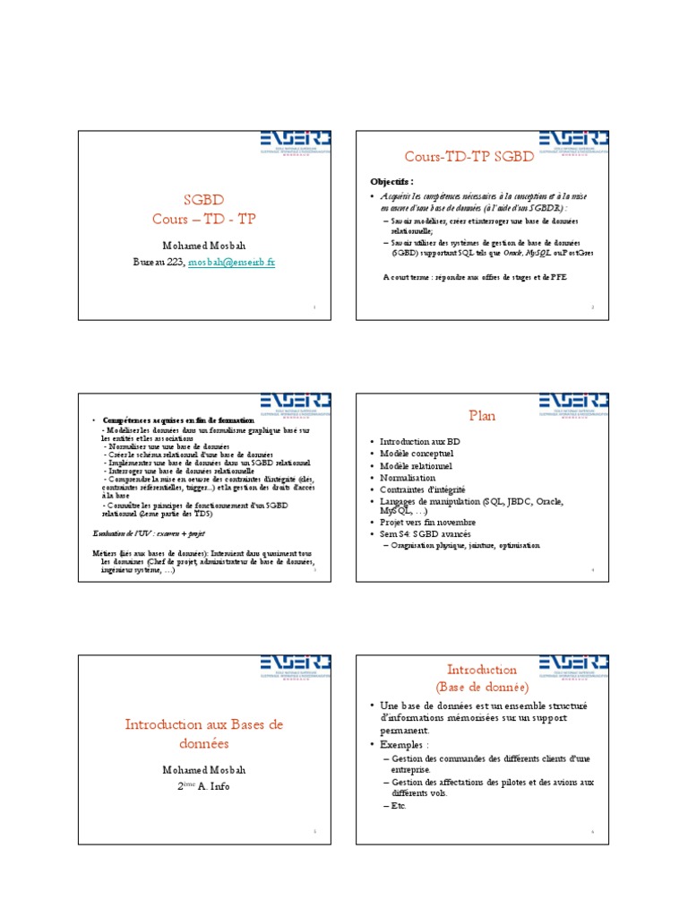 Cours SGBD : Conception et SQL | PDF | Base de données relationnelle ...