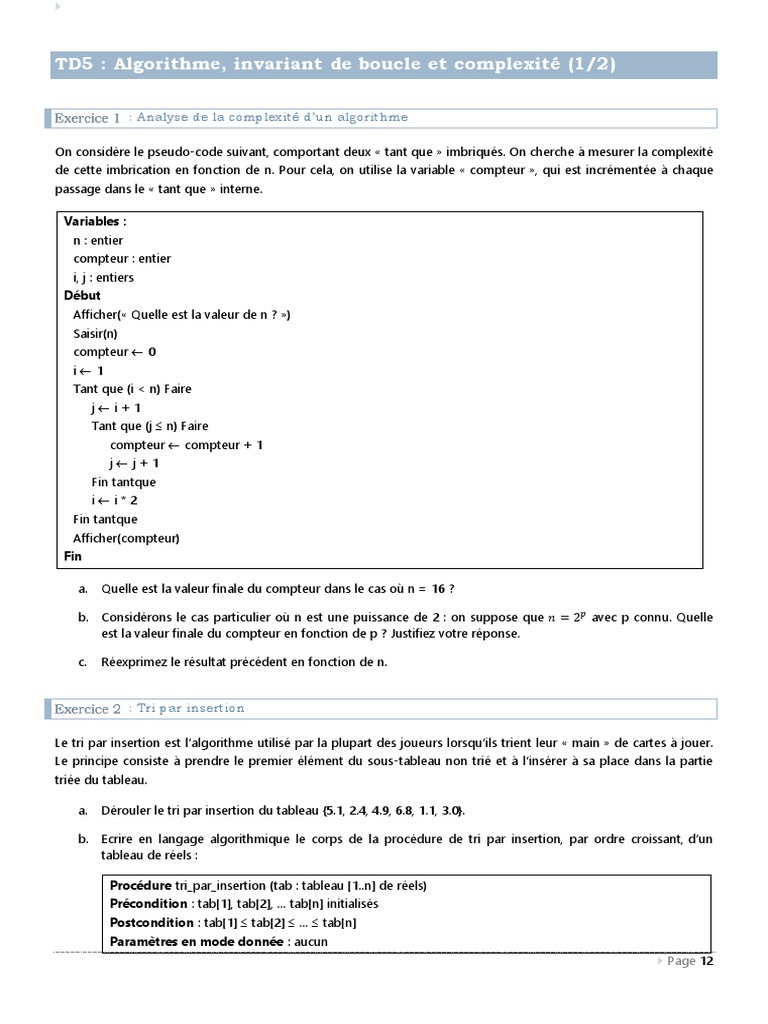 Invariant de boucle et complexité algorithmiques | PDF | Structure de ...