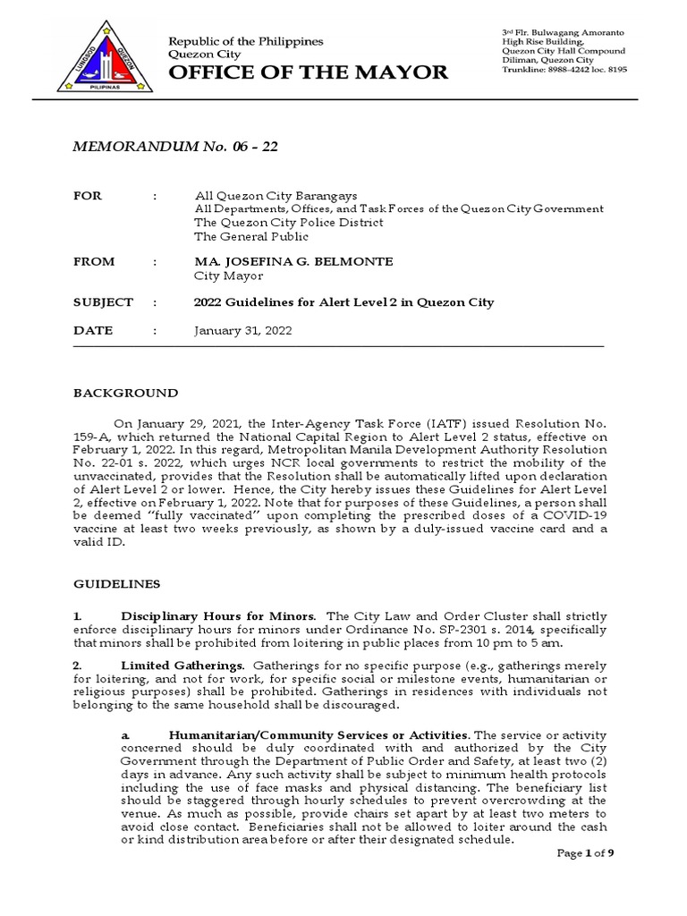 2022 Guidelines For Alert Level 2 PDF Quarantine Employment