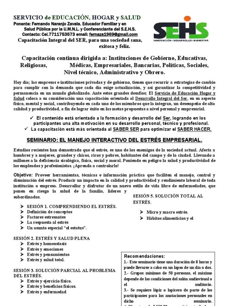 Capacitación en Manejo del Estrés Laboral | PDF | Estrés (biología ...