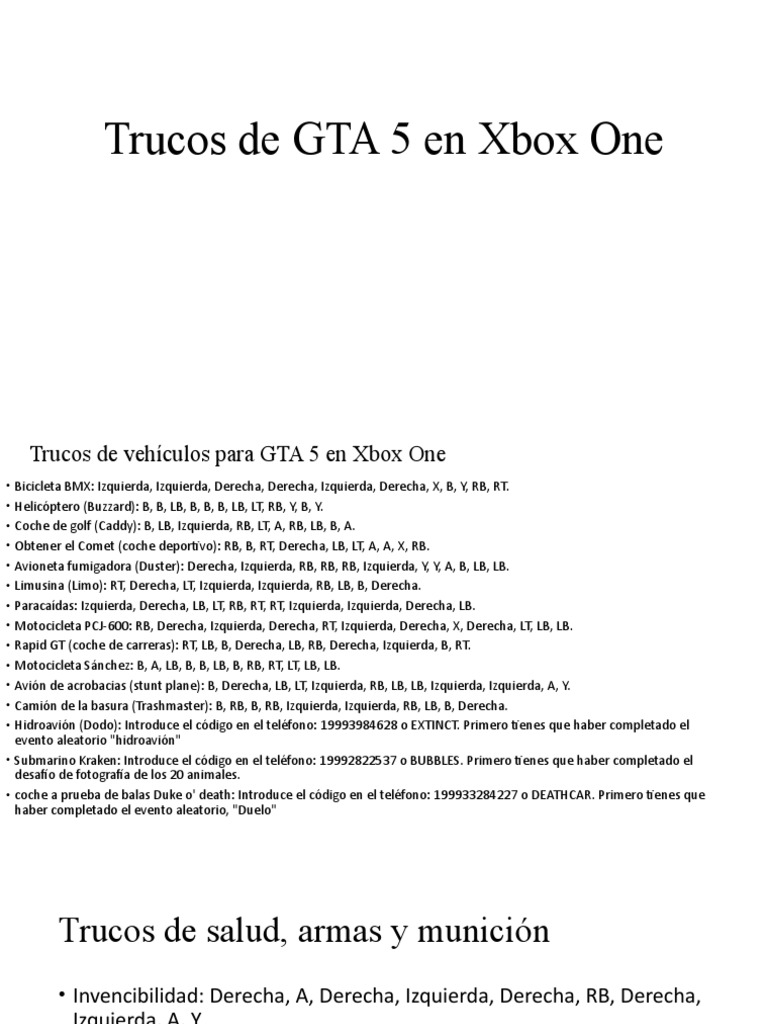 Trucos de GTA 5 en Xbox One PDF