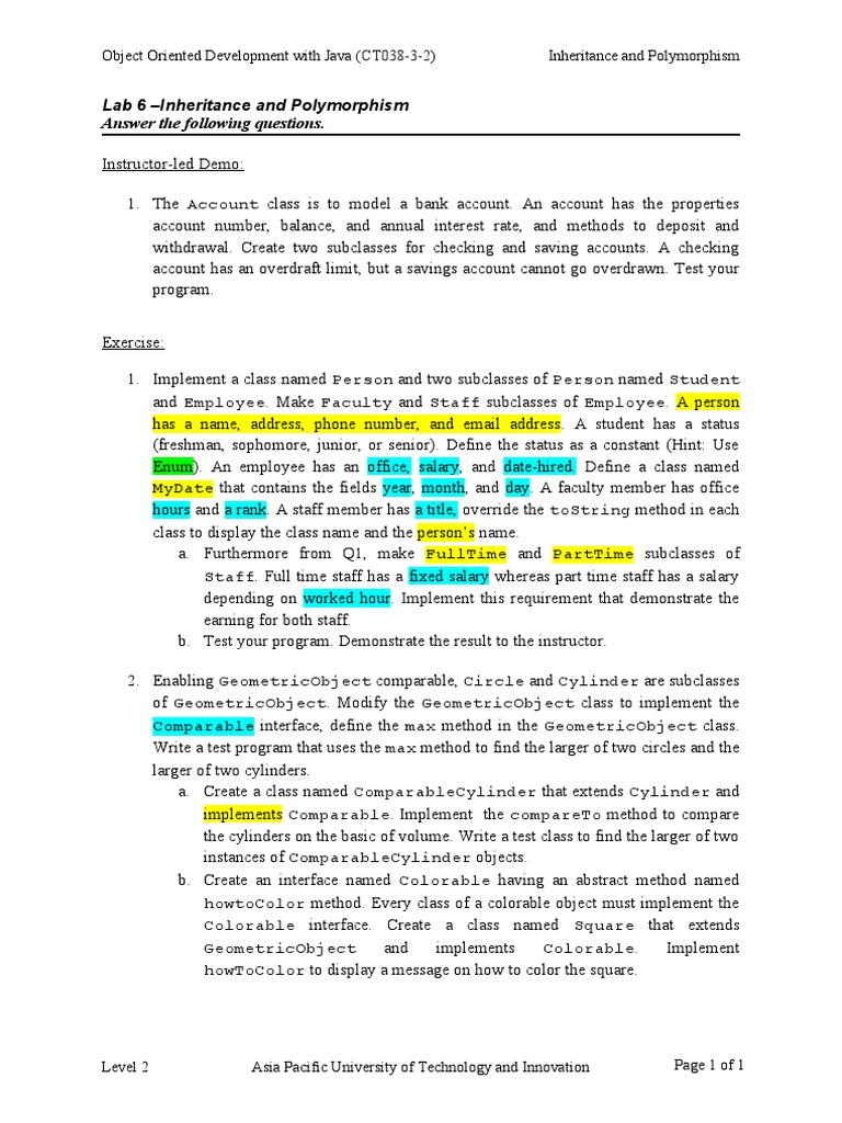 Lab 6 - Inheritance and Polymorphism Answer The Following Questions ...