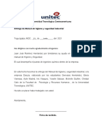 Formato Hoja de Entrega Del Manual de Higiene y Seguridad Industrial