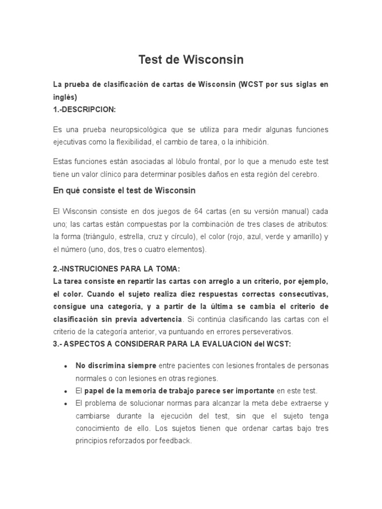 Test De Wisconsin Para Imprimir