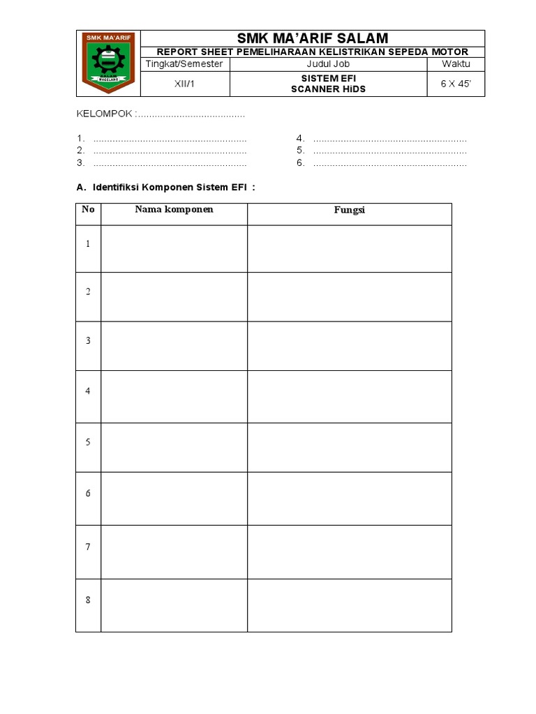 Report Sheet Sistem Efi Scanner | PDF