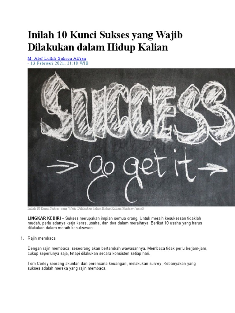 Inilah 10 Kunci Sukses Yang Wajib Dilakukan Dalam Hidup Kalian Pdf