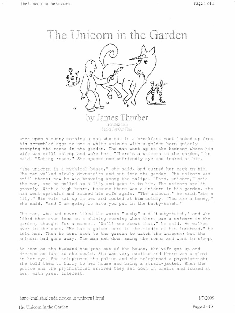 The Unicorn In The Garden James Thurber Heraldic Beasts