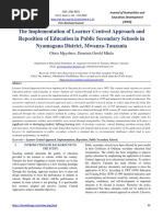 The Implementation of Learner Centred Approach and Reposition of Education in Public Secondary Schools in Nyamagana District, Mwanza-Tanzania