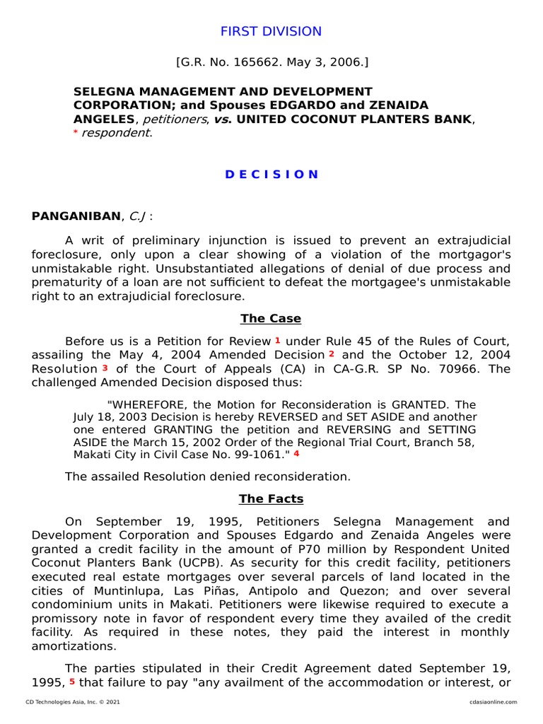 Selegna Management and Development Corp. v. United Coconut Planters