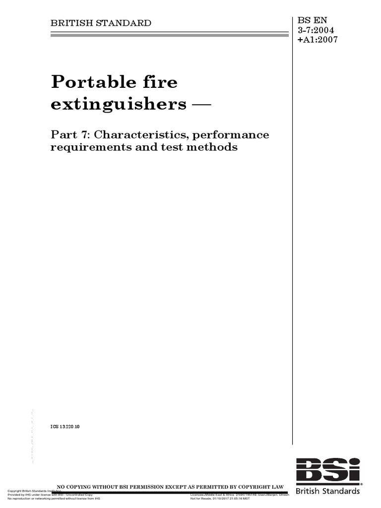 Portable Fire Extinguishers - : Part 7: Characteristics, Performance ...
