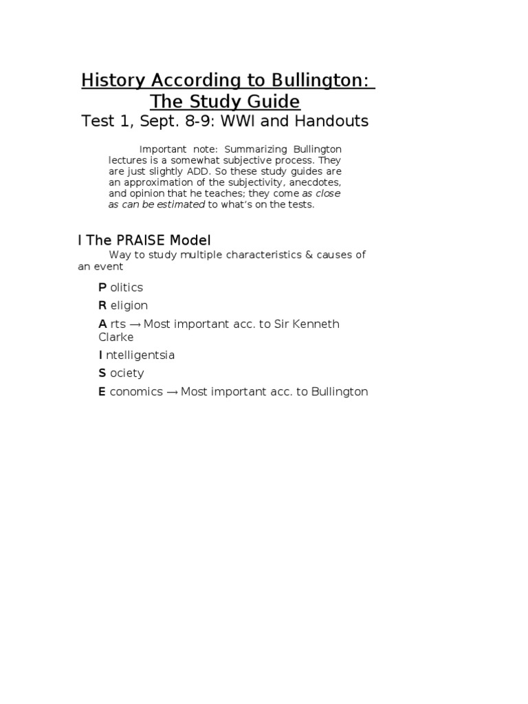 History According To Bullington: The Study Guide: Test 1, Sept. 8-9 ...
