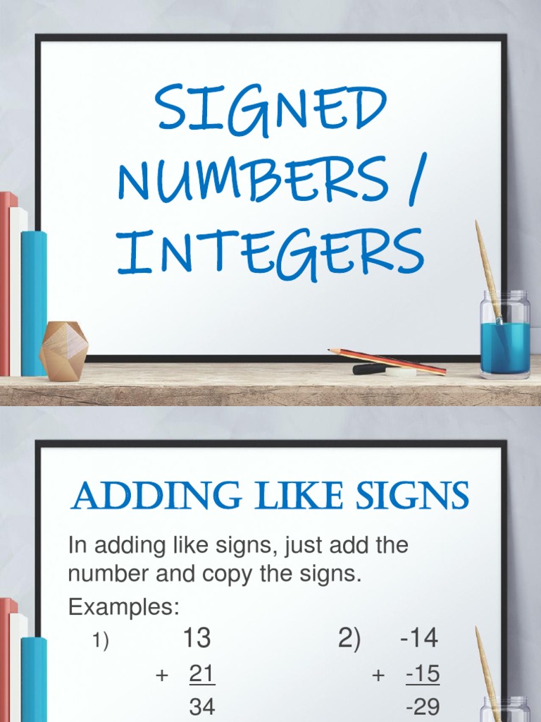 Signed Numbers / Integers PDF Subtraction Bracket