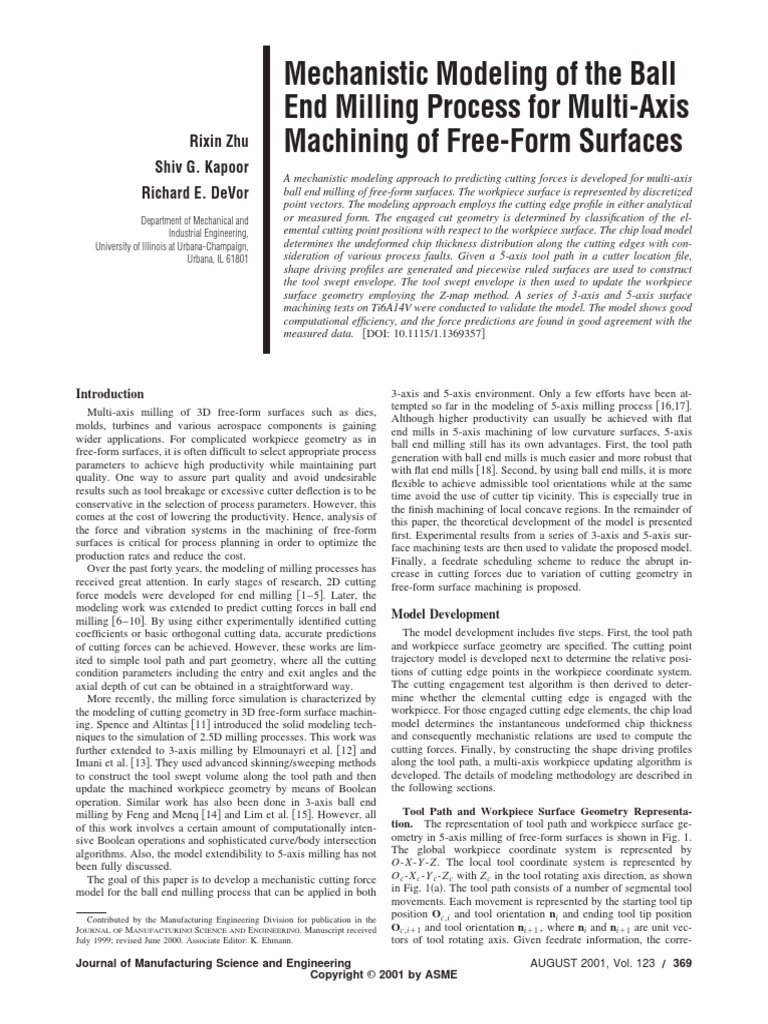 Aug2001 - Mechanistic Modeling of The Ball End Milling Process For ...