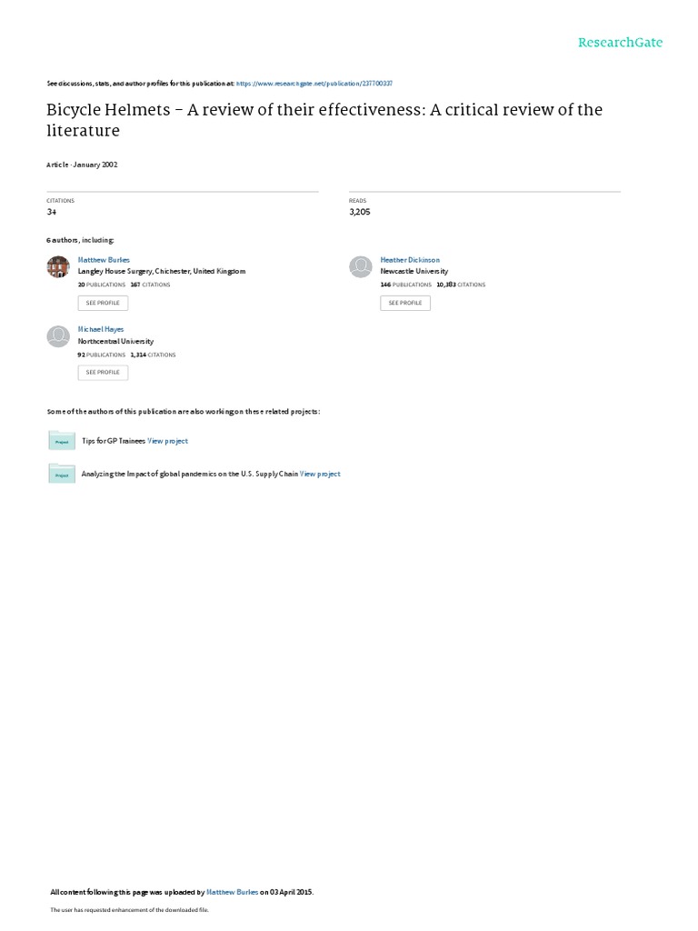 Bicycle Helmets A Review of Their Effectiveness PDF