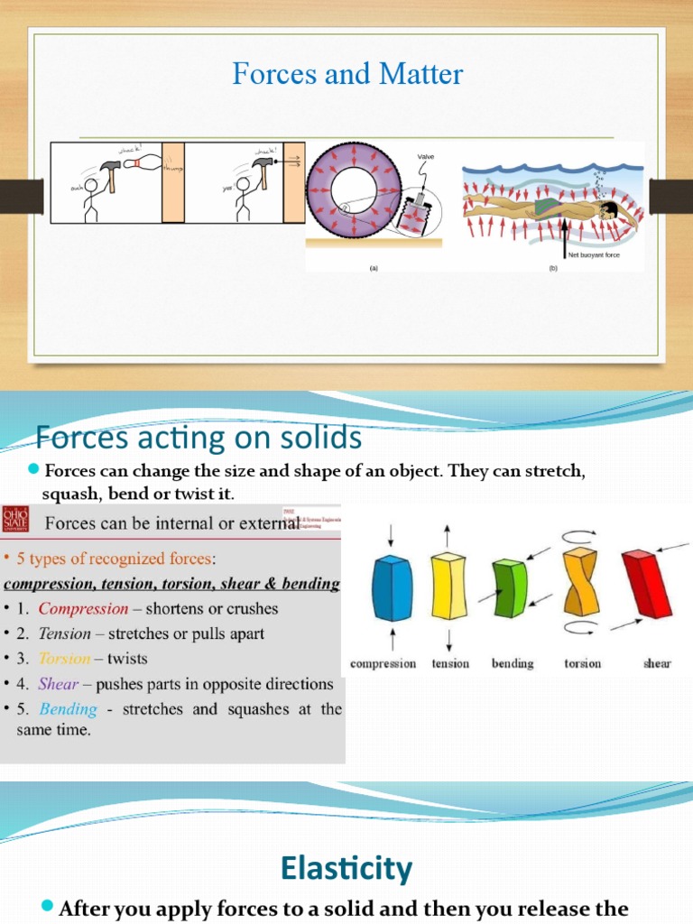 Forces and Elasticity in Matter | PDF | Force | Pressure
