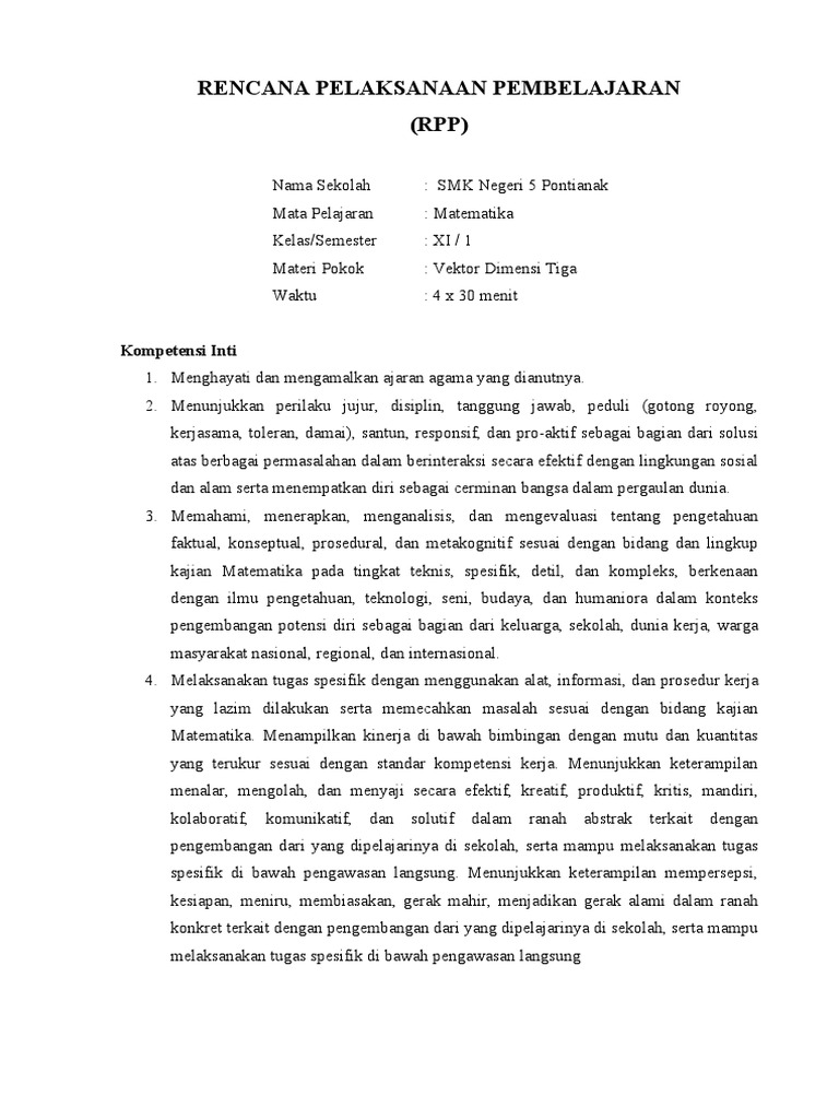 RPP Vektor Dimensi 3 Muhammad Arif | PDF | Karier & Perkembangan