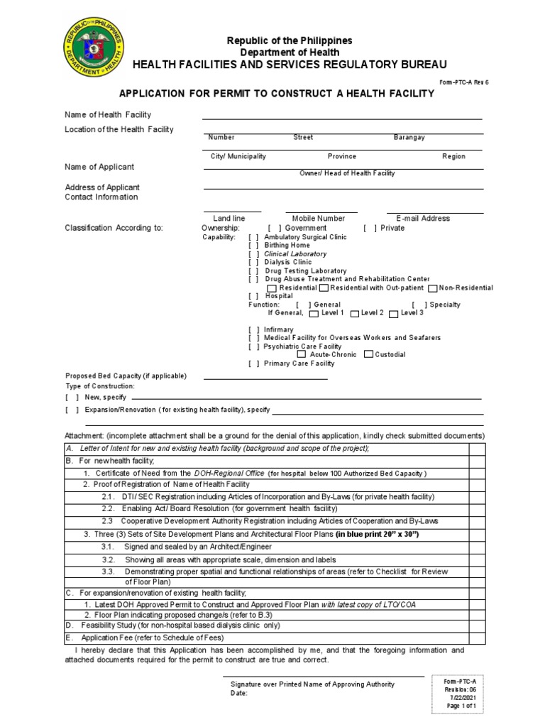 Application for Permit to Construct a New or Expand an Existing Health