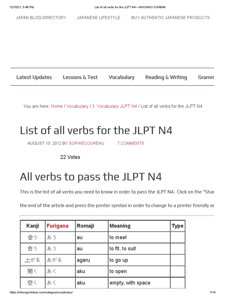 Verbs N4 | PDF