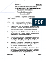 2 Management Programme / T. Post Graduate Diploma in Financial 0-Markets Practice 00 Term-End Examination December, 2017 Mfp-001: Equity Markets