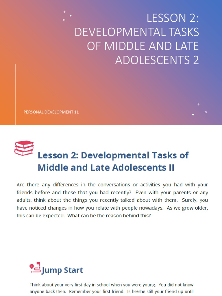 Perdev 11 - Devt Tasks of Middle & Late Adolescence Part 2 | PDF | Self ...
