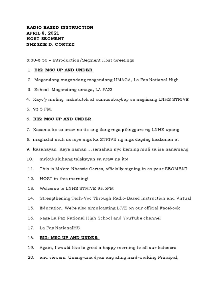 HOST SEGMENT Script WEEK 3 | PDF | Online And Offline | Science ...