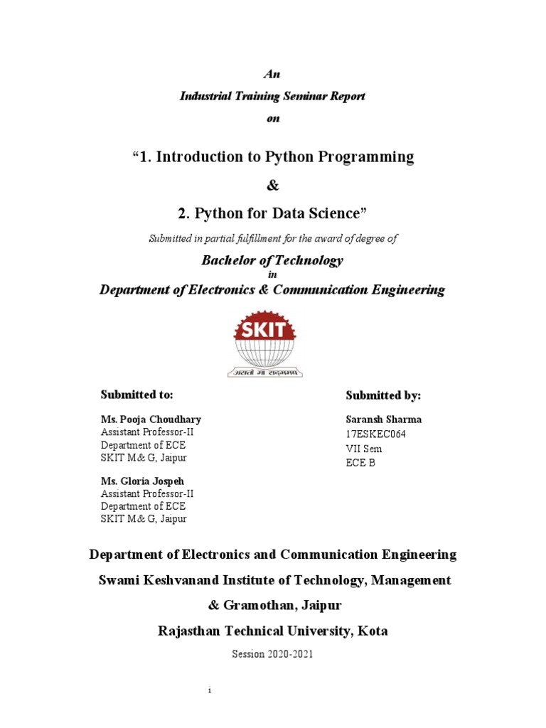 Industrial Training Report | PDF | Data Science | Python (Programming ...